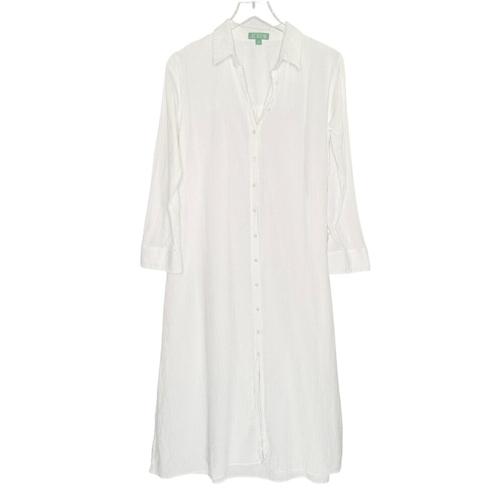 J. Crew Long Beach Shirt in Airy Gauze XS Oversized White Travel Breathable